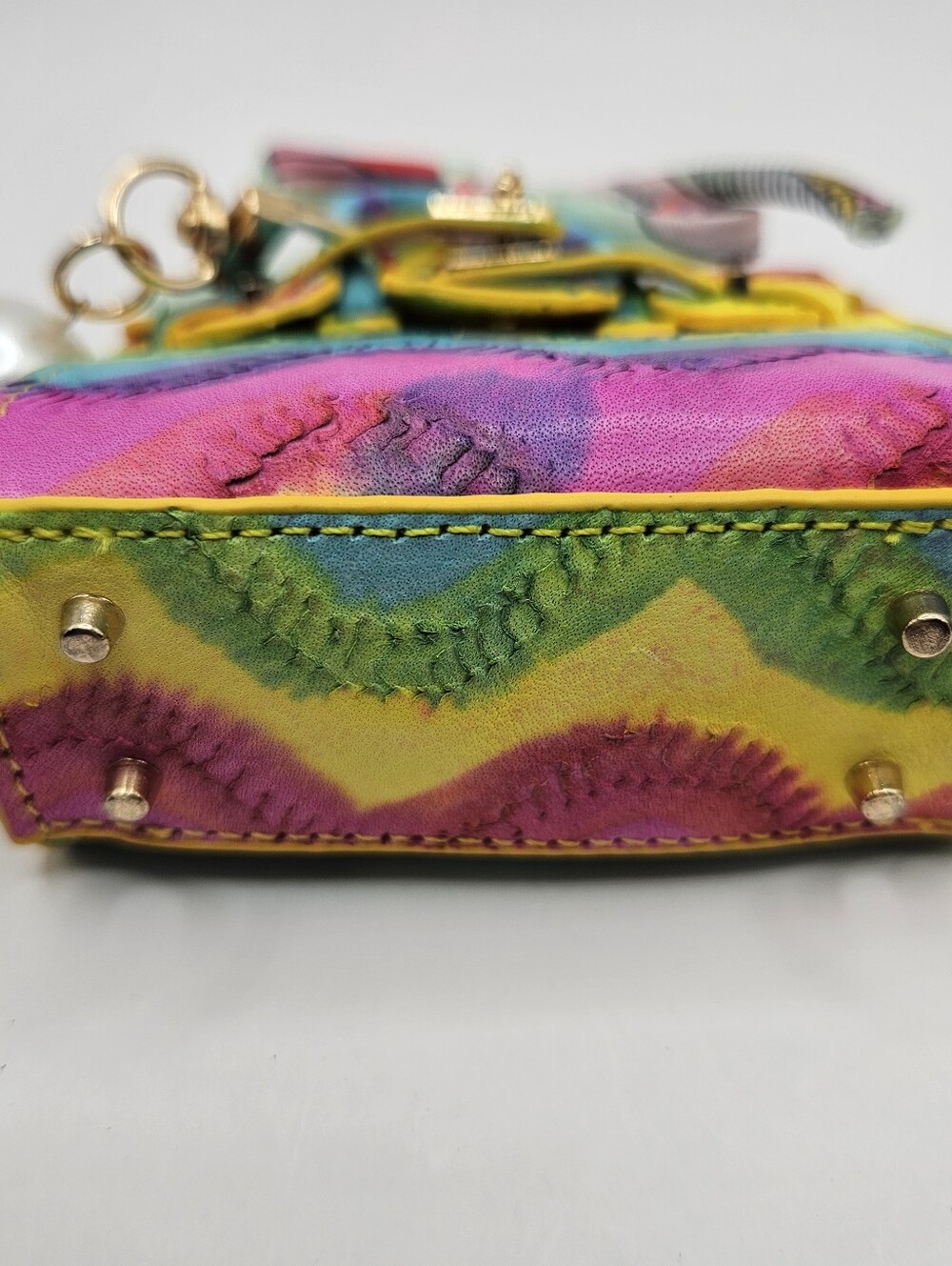 Multicolor Mini Tote Bag Charm - Vibrant Pink Blue Yellow Design - Picture 4 of 6
